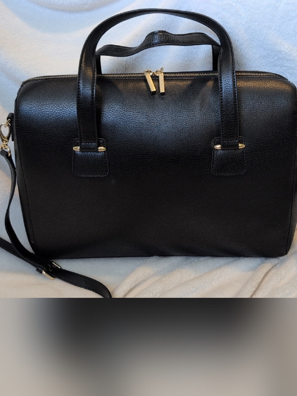 Celine Dion Women's Black Leather Satchel Laptop Briefcase with Detachable Strap